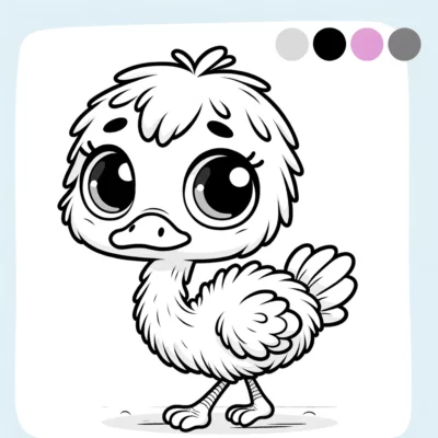 Cartoon illustration of a cute, wide-eyed chick standing.