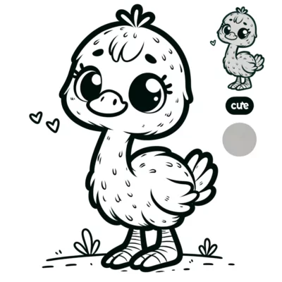 Ilustración de dibujos animados de un polluelo lindo y feliz con corazones flotando sobre su cabeza.