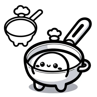 Illustration of smiling cartoon pots and pans with steam coming out.