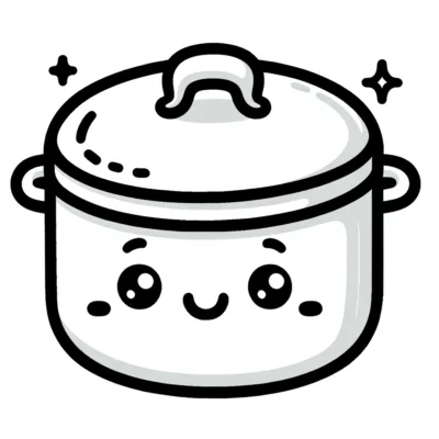 An illustration of a happy anthropomorphic cooking pot with a sparkling clean surface.
