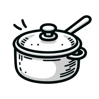 Ilustración de una olla humeante con tapa sobre una estufa.