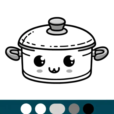 Illustration of an adorable cartoon-style cooking pot with a smiling face.