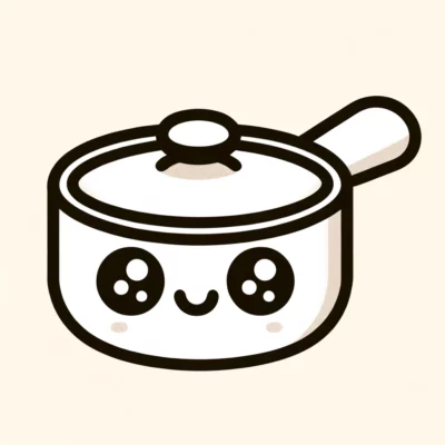 Illustration of a cute, anthropomorphic saucepan with a smiling face.