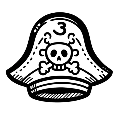 Eine Schwarz-Weiß-Zeichnung eines Piratenhutes.