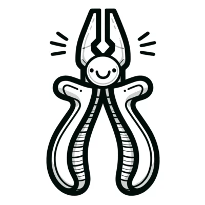 Cartoon illustration of a smiling pliers character with its handles resembling arms and legs.