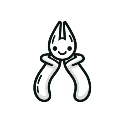 Illustration of a stylized pliers with a smiling face.