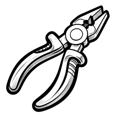Black and white illustration of a pair of pliers.