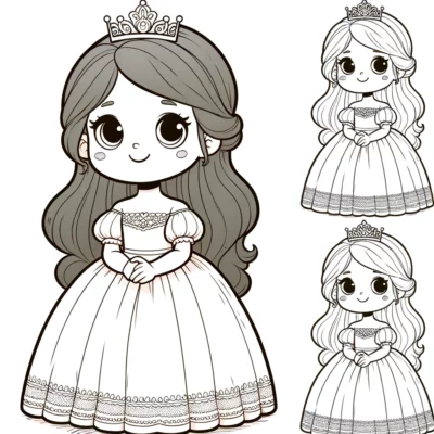 A cartoon princess in a white dress with a tiara.