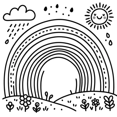 A black and white drawing of a rainbow.