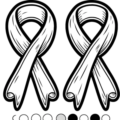 Two black and white line art drawings of awareness ribbons.