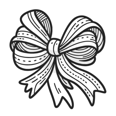 Ilustración en blanco y negro de un lazo de cinta decorativa.