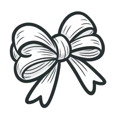 Black and white illustration of a ribbon bow.