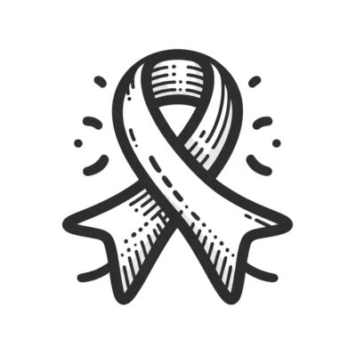 Black and white illustration of a stylized awareness ribbon.