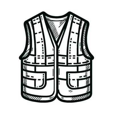 Ilustración de un chaleco utilitario con múltiples bolsillos.