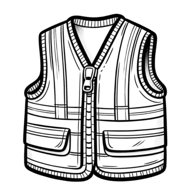 Illustration of a zippered vest with pockets.