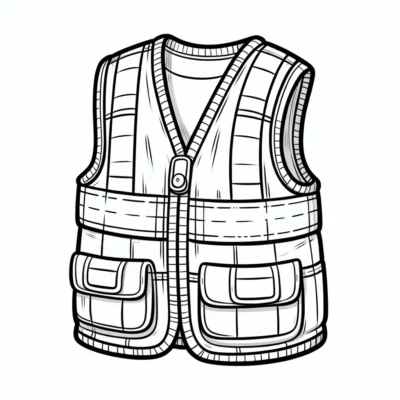 Ilustración de un chaleco de seguridad abotonado con dos bolsillos delanteros.
