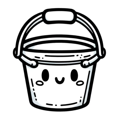 Line drawing of a smiling bucket with a handle.