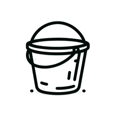 Black and white line drawing of an empty bucket.