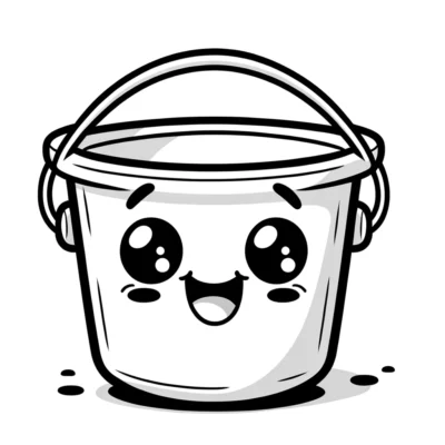 An illustration of a smiling cartoon bucket with a cute face.