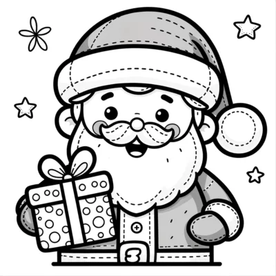 Santa claus holding a gift coloring page.