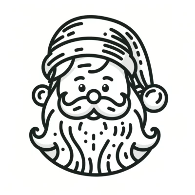 A santa claus face in black and white.