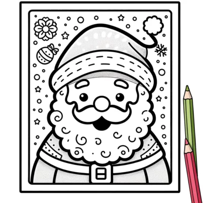 A santa coloring page with a santa claus.