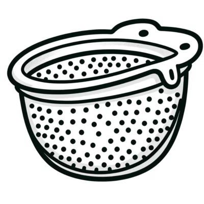 A black and white illustration of a sieve.