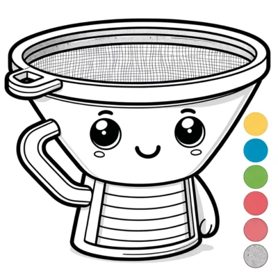 A coloring page with a cartoon character and a funnel.