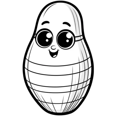 Black and white illustration of a smiling matryoshka doll with glasses.