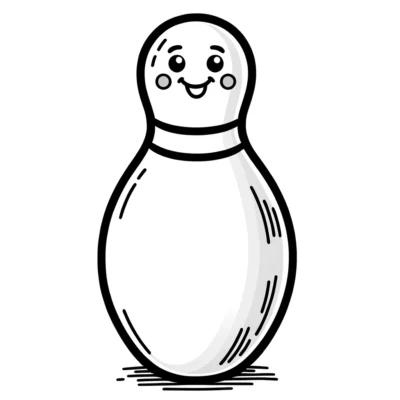 Illustration of a smiling bowling pin with a face.