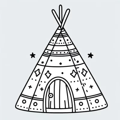 A drawing of a teepee on a white background.