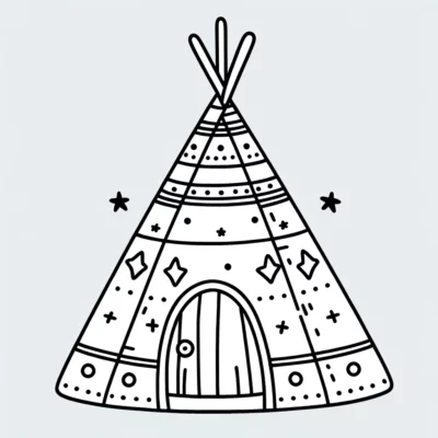 Un dibujo de un tipi sobre un fondo blanco.