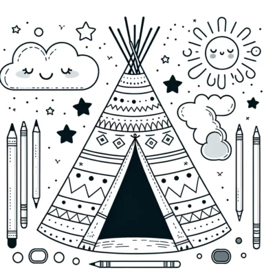 A teepee with stars and clouds.