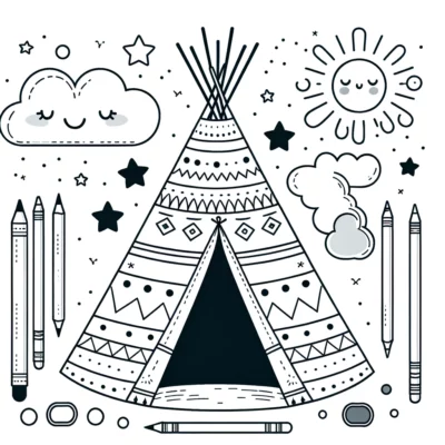 Un tipi con estrellas y nubes.