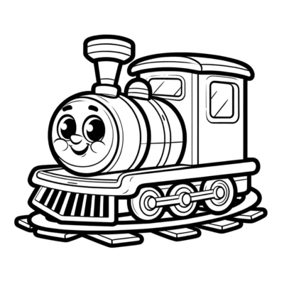 Una página para colorear de un tren de dibujos animados.