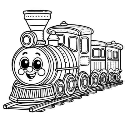 Una página para colorear de un tren de dibujos animados.