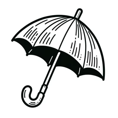 A black and white illustration of an umbrella.