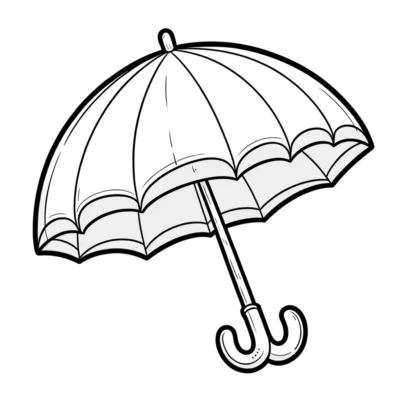 Ein schwarz-weiß gezeichneter Regenschirm auf weißem Hintergrund.