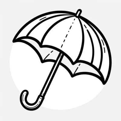 A black and white illustration of an umbrella.