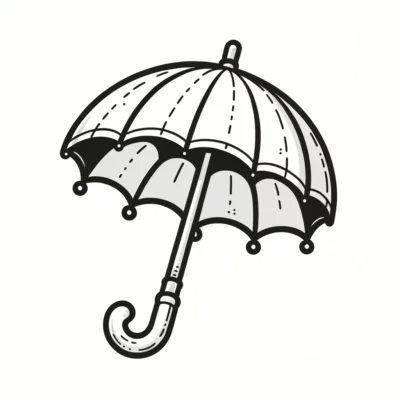 A black and white drawing of an umbrella.