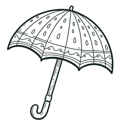 A black and white drawing of an umbrella.