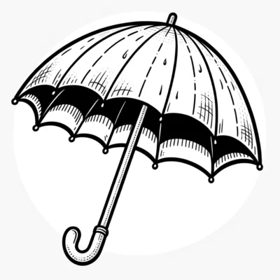 A black and white drawing of an umbrella.