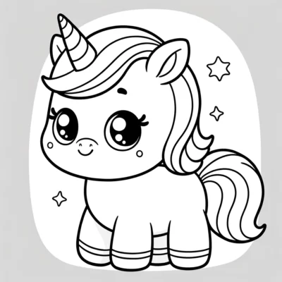 A cute unicorn coloring page for kids.