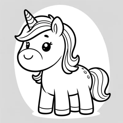 A cartoon unicorn coloring page.