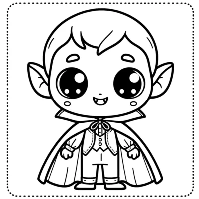 A cute vampire coloring page for kids.