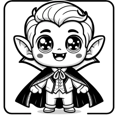 A cartoon vampire coloring page with a cape and cape.