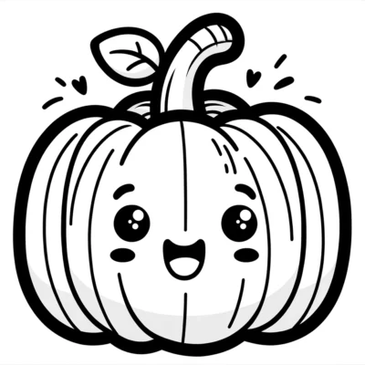 A cute pumpkin coloring page with a smiley face.