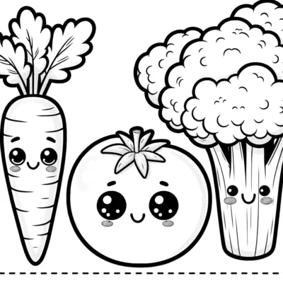Páginas para colorear de verduras kawaii para niños.