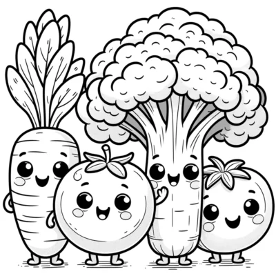 Kawaii vegetables coloring page.