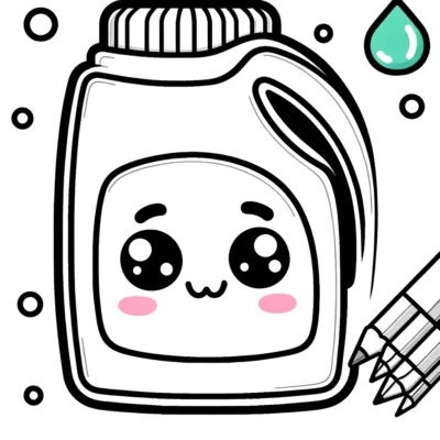 Illustration einer niedlichen, anthropomorphen Waschmittelflasche mit einem fröhlichen Gesicht.